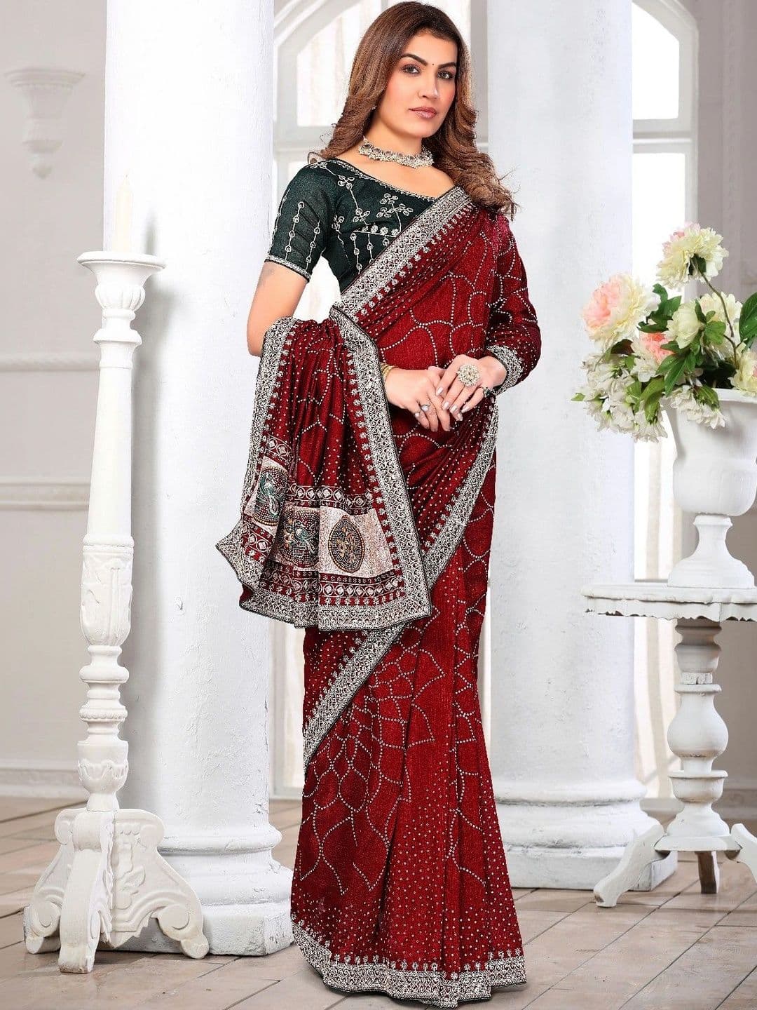 SmileyFashion Embellished Embroidered Art Silk Designer Saree thumbnail 5