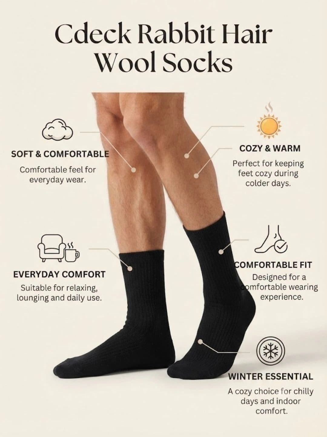 Cdeck Men Woolen Calf Length Socks thumbnail 2