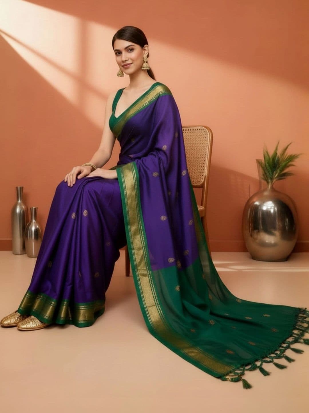 Sangria Zari Pure Cotton Kanjeevaram Saree thumbnail 3