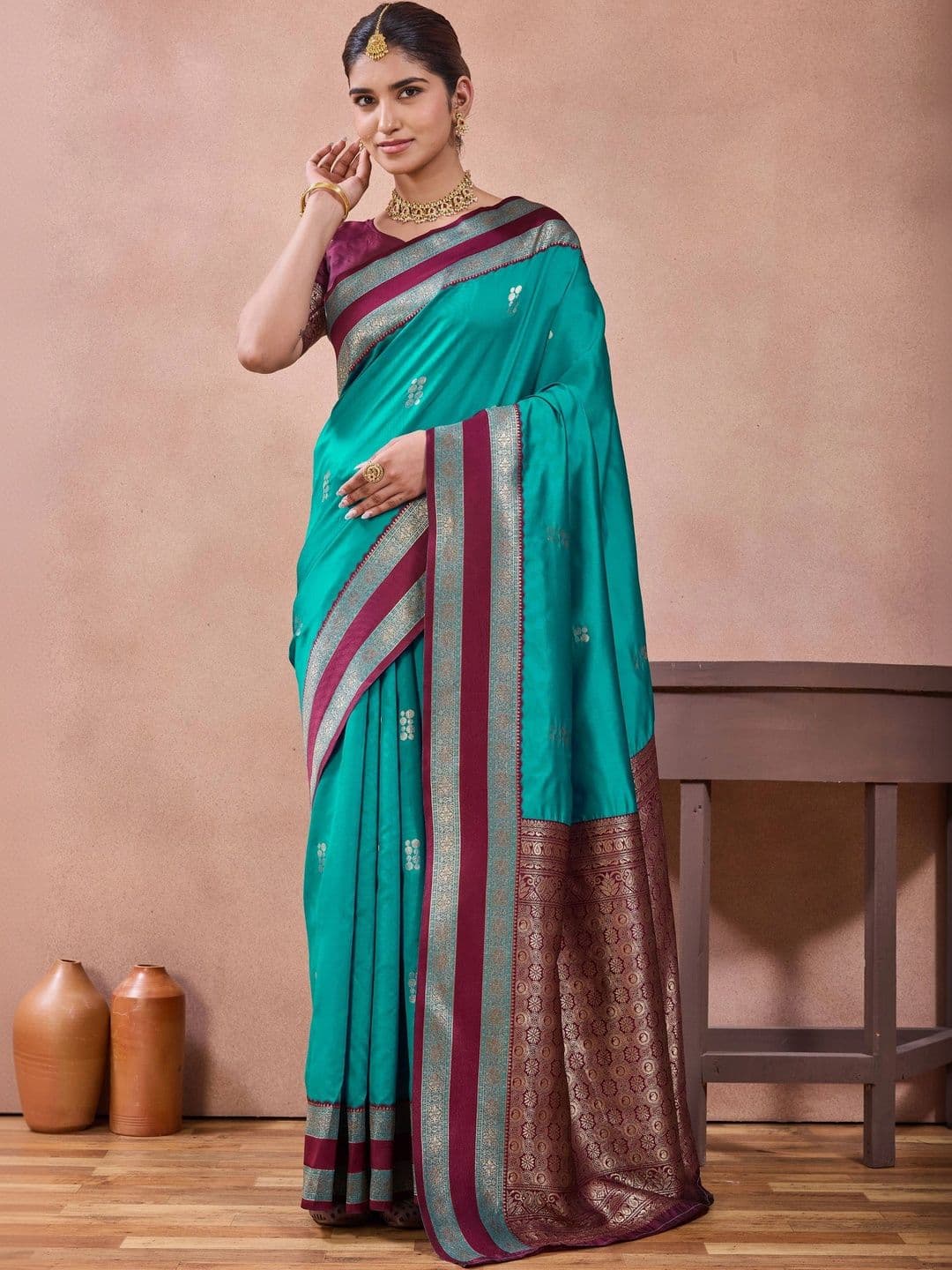 Maharanga Women Woven Design Zari Silk Blend Kota Saree - view 1