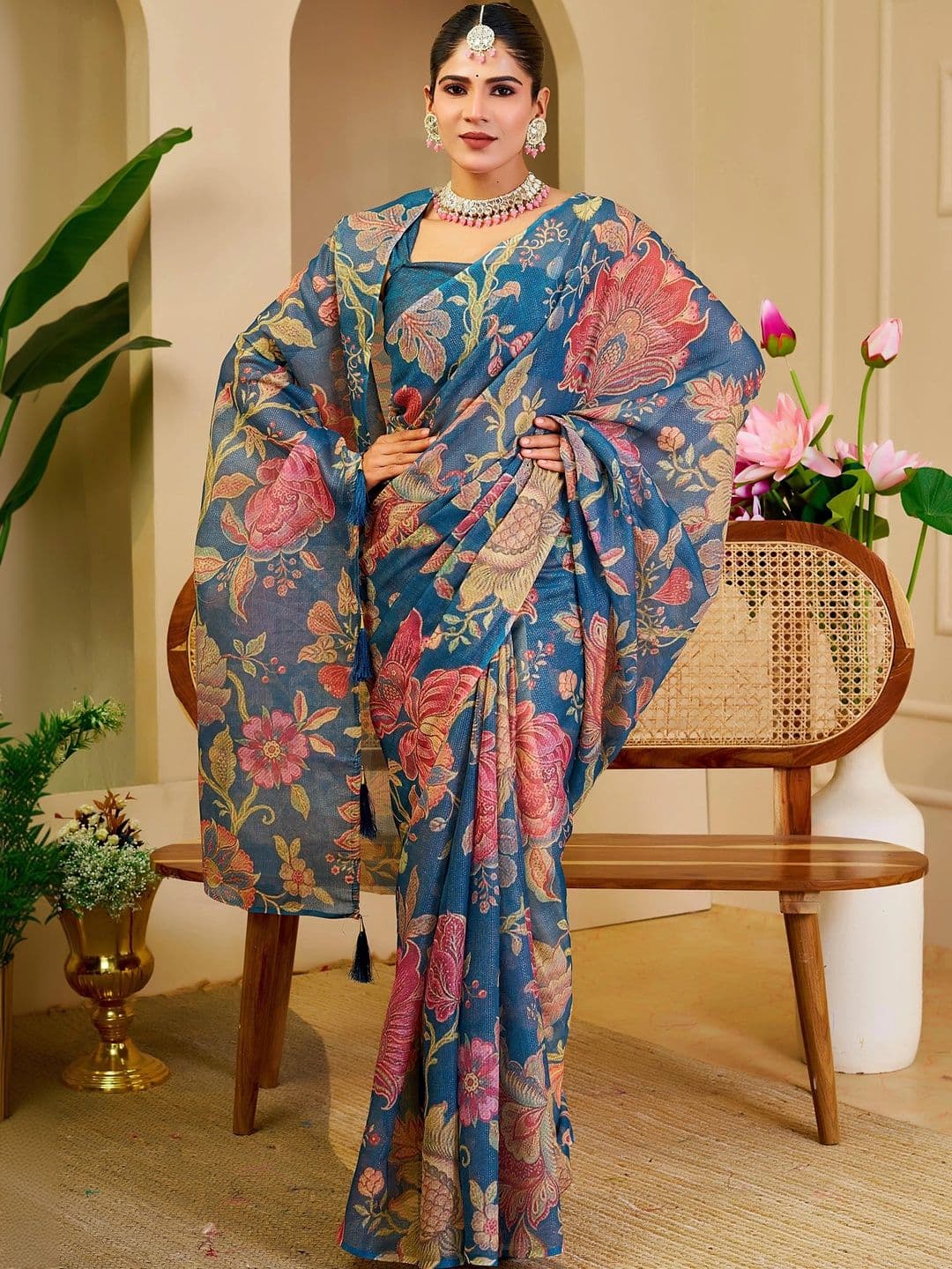 HERE&NOW Floral Silk Cotton Handloom Saree thumbnail 4