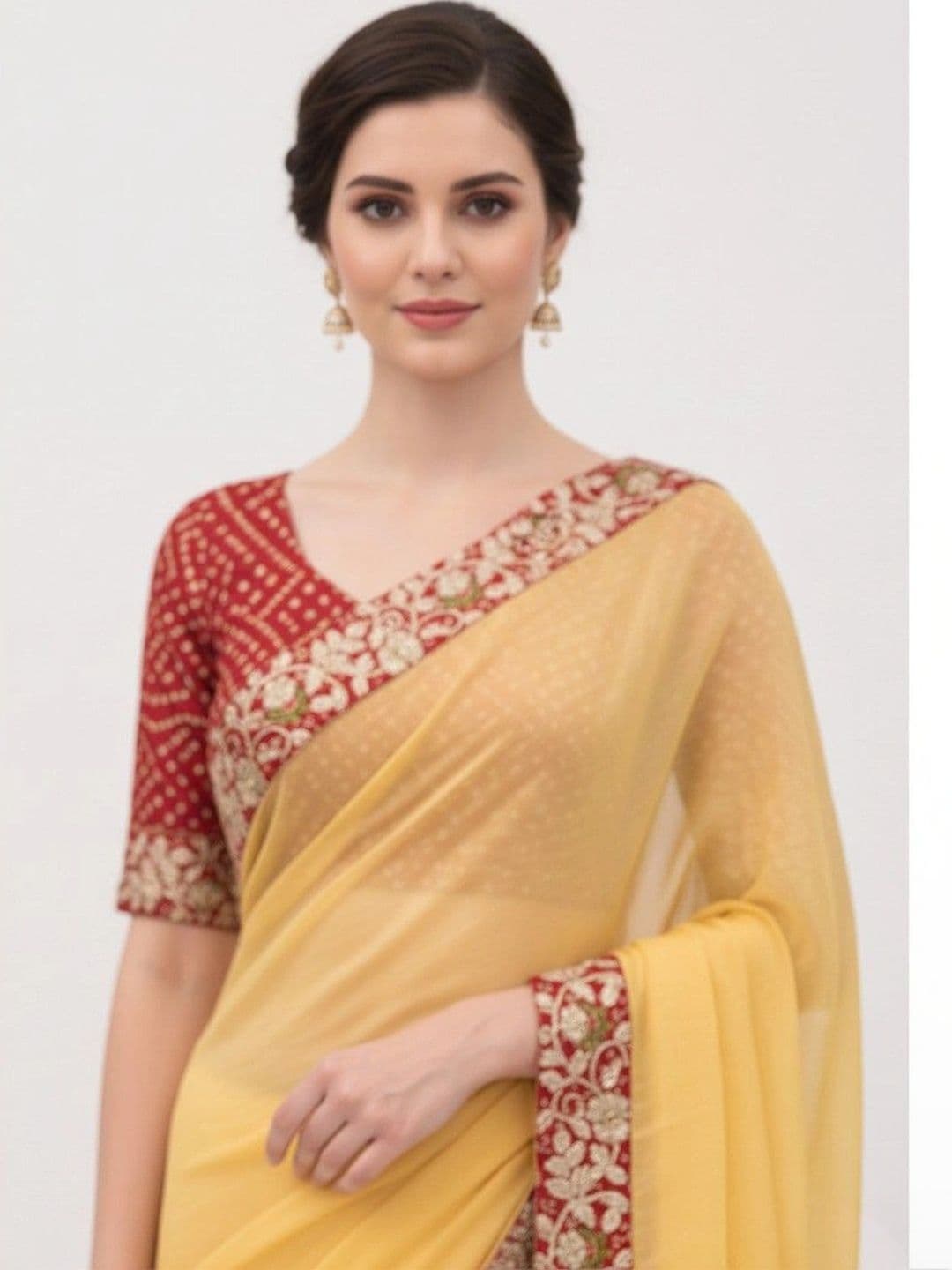 SmileyFashion Floral Poly Chiffon Designer Saree thumbnail 3