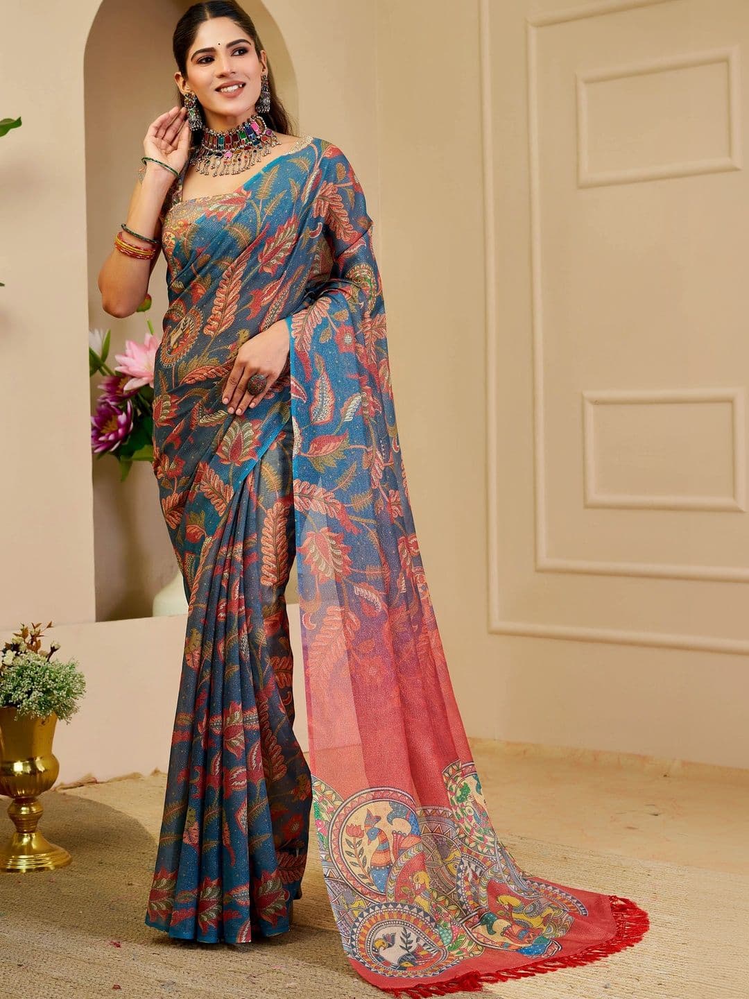 HERE&NOW Kalamkari Silk Cotton Fusion Saree - view 1