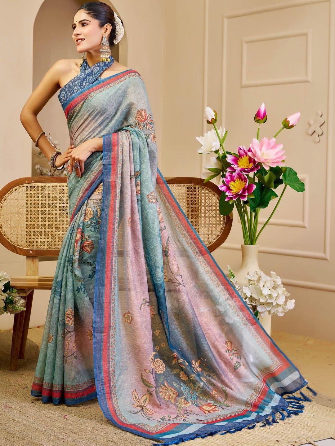 MANVAA Floral Silk Cotton Handloom Saree thumbnail 7