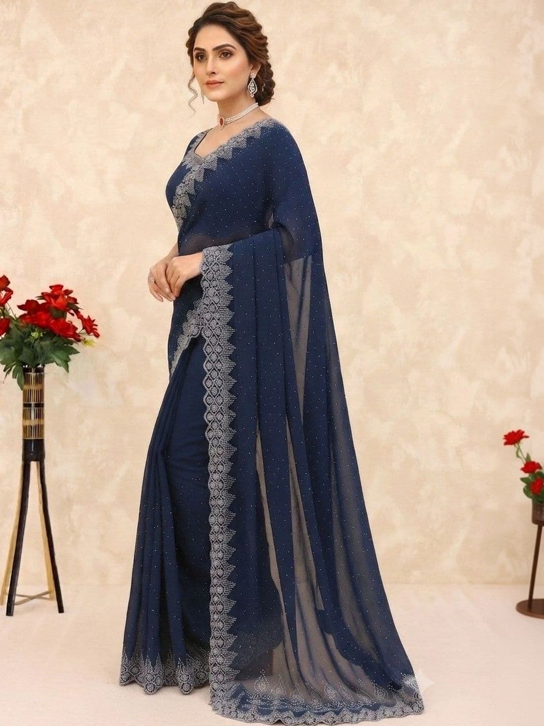 SmileyFashion Pure Georgette Saree thumbnail 6