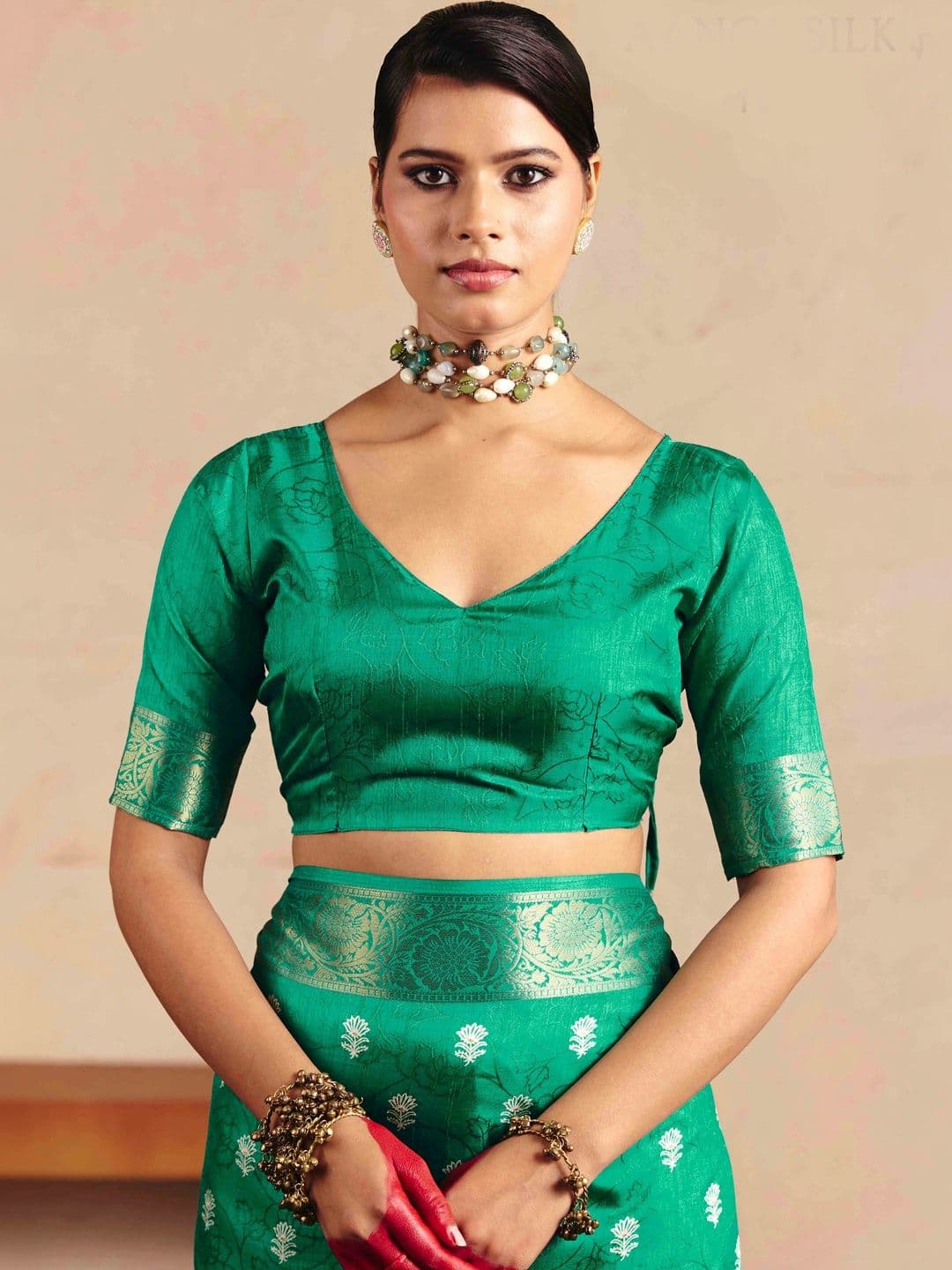Dhaaga Ghar Ethnic Motifs Zari Silk Blend Fusion Saree thumbnail 3