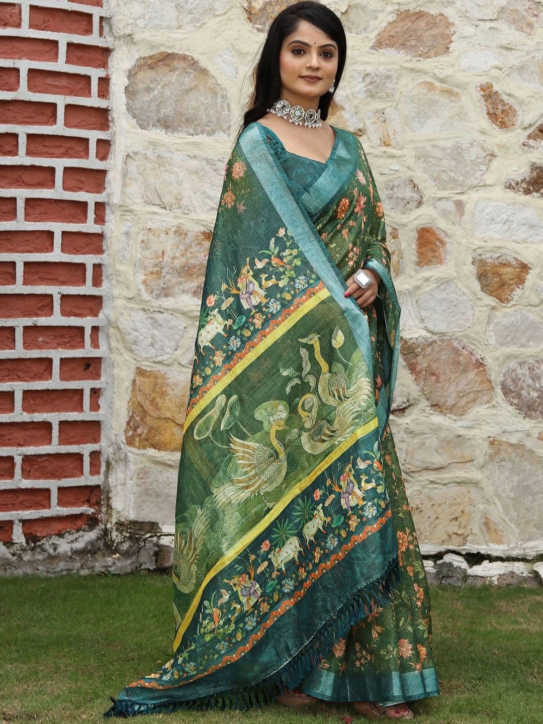 HERE&NOW Kalamkari Silk Cotton Handloom Saree thumbnail 4