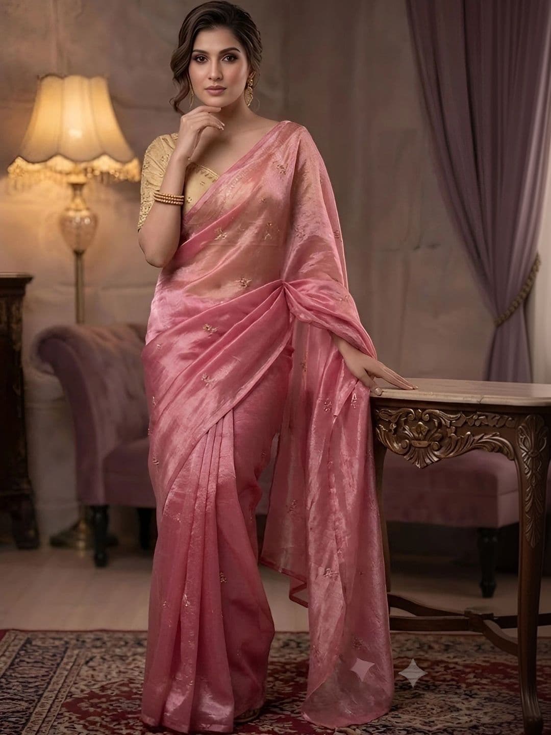 VRAGI Floral Embroidered Tissue Saree thumbnail 4