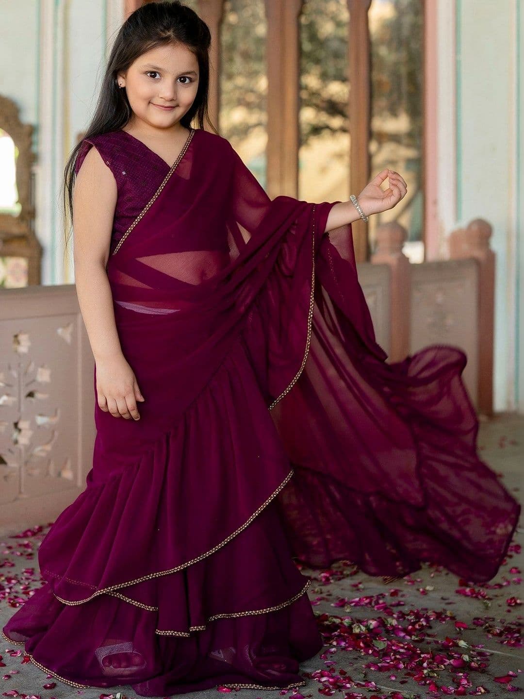 YK Girls Embroidered Thread Work Ready to Wear Lehenga & thumbnail 3