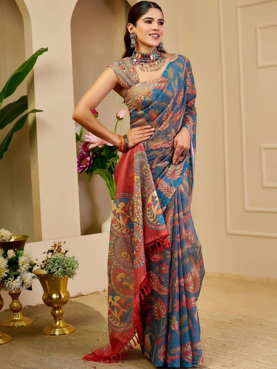 MANVAA Women Kalamkari Silk Cotton Handloom Saree thumbnail 4