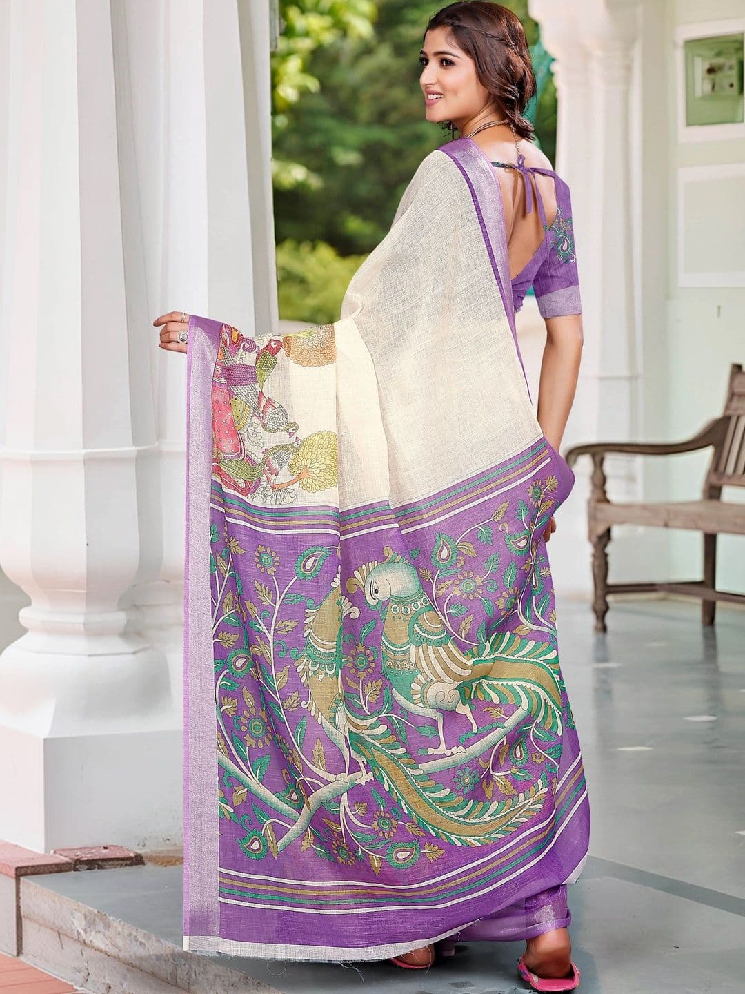 HERE&NOW Women Cotton Linen Digital Print Saree thumbnail 5