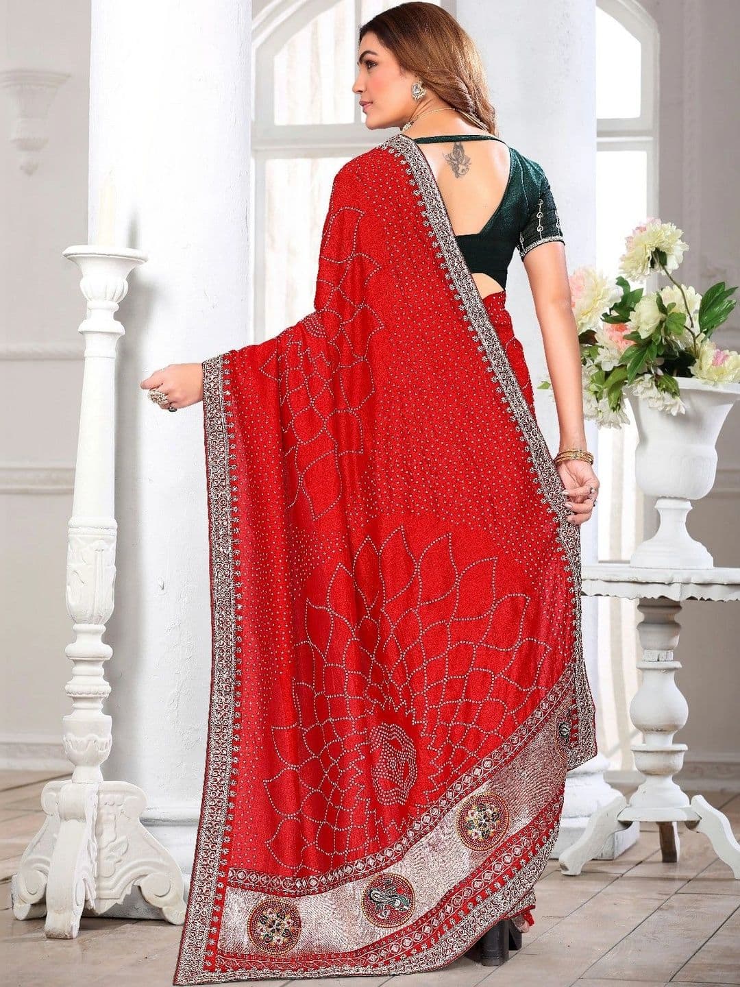 SmileyFashion Embellished Embroidered Art Silk Designer Saree thumbnail 2