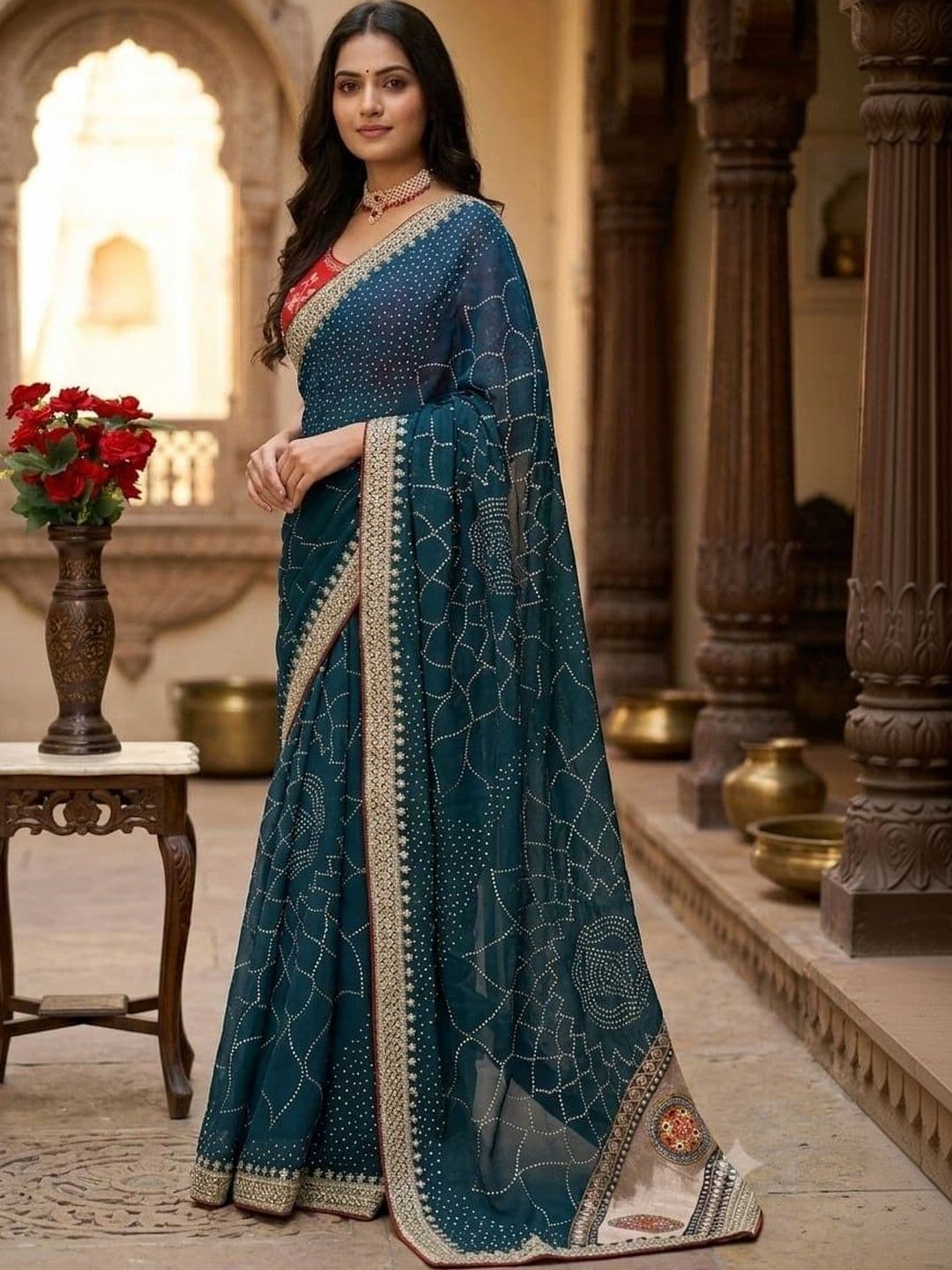 SmileyFashion Women Embellished Embroidered Art Silk Designer Saree thumbnail 3