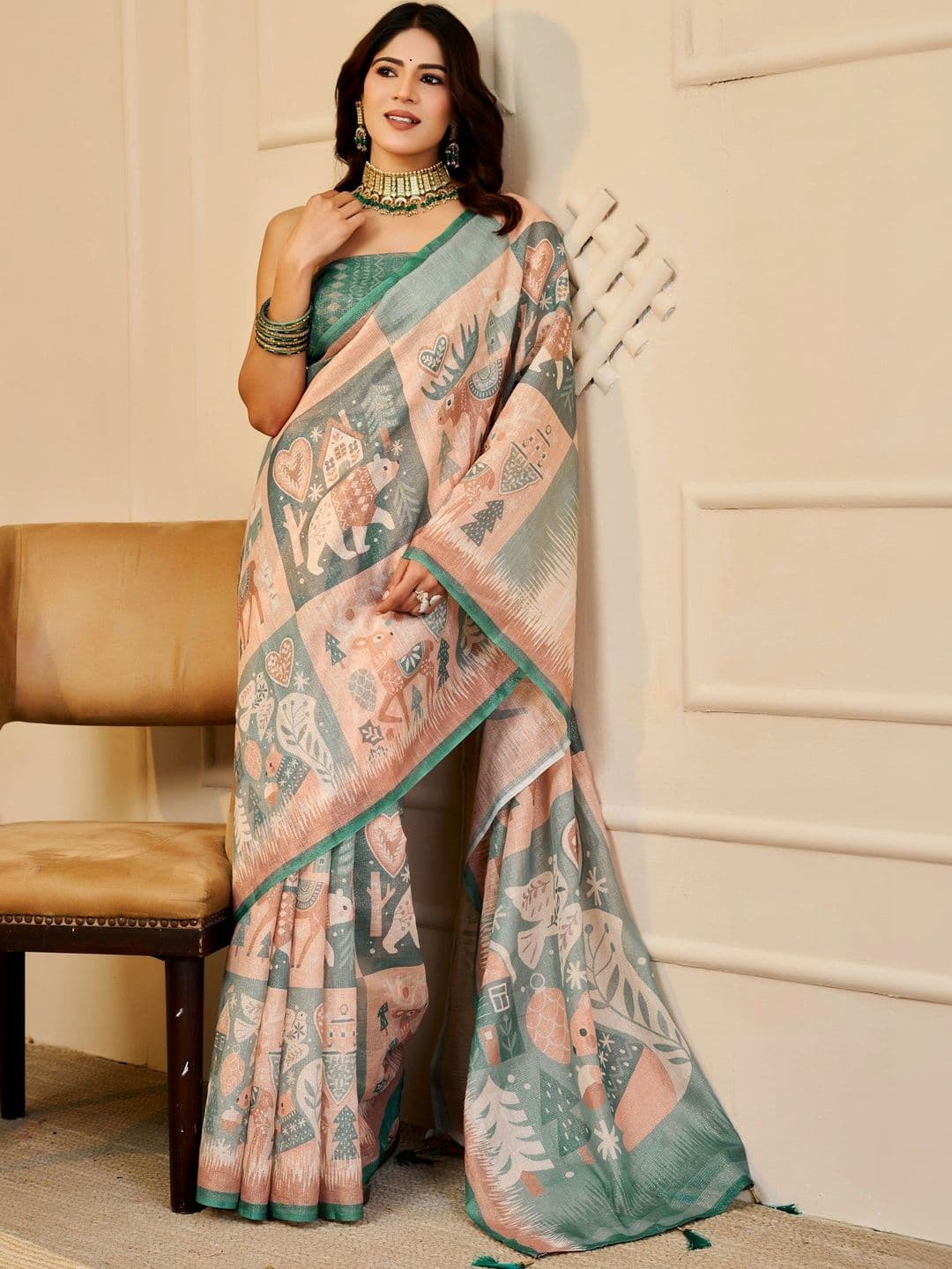 HERE&NOW Floral Silk Cotton Handloom Saree thumbnail 3
