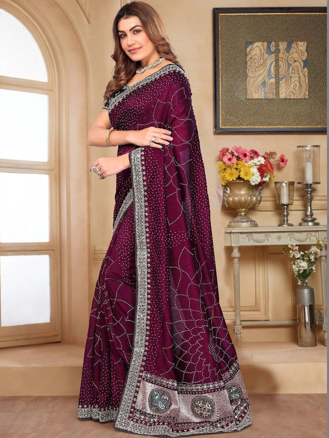 SmileyFashion Embellished Embroidered Art Silk Designer Saree thumbnail 5