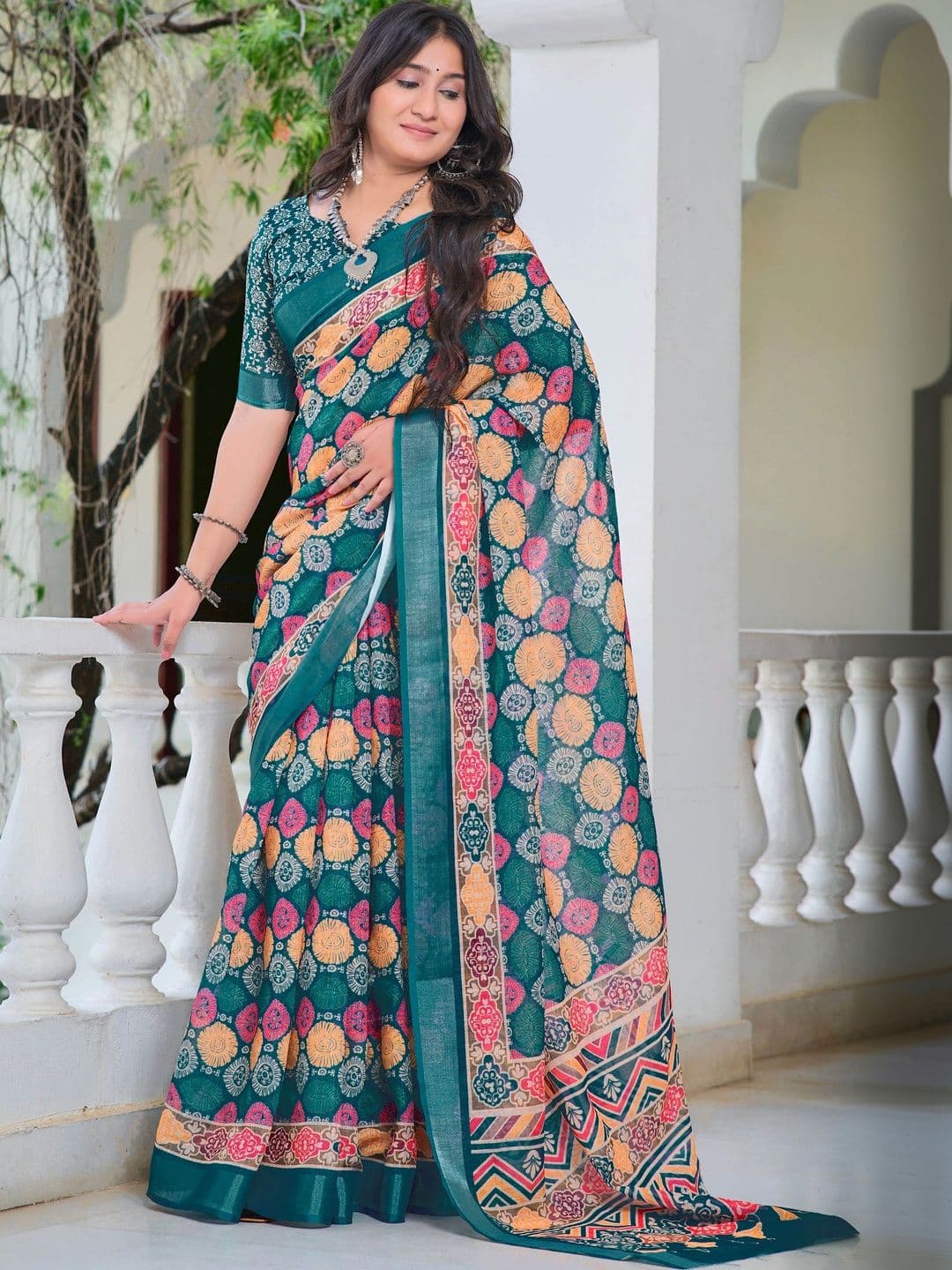 MANVAA Women Woven Design Printed  Saree thumbnail 4