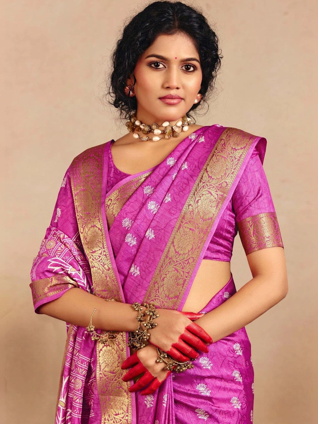 Dhaaga Ghar Ethnic Motifs Zari Silk Blend Fusion Saree thumbnail 5