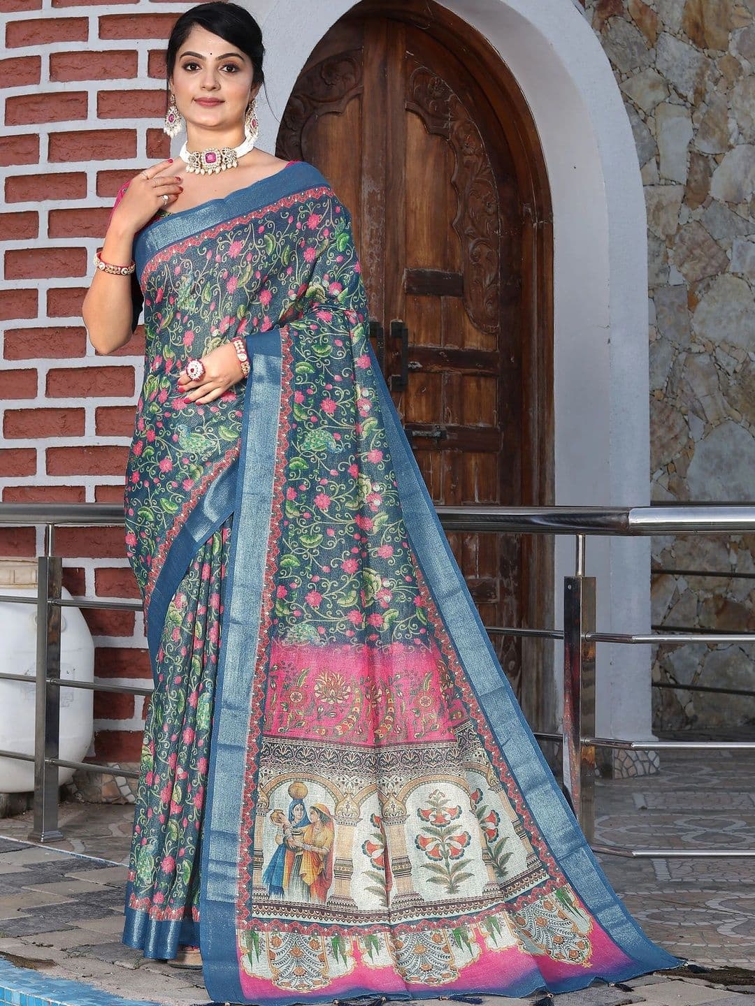 Maroosh Floral Silk Cotton Handloom Saree - view 1