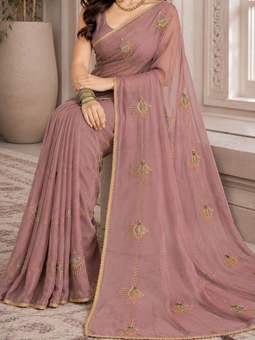 SHRIJAMYAHAM Embroidered Poly Georgette Saree - view 1