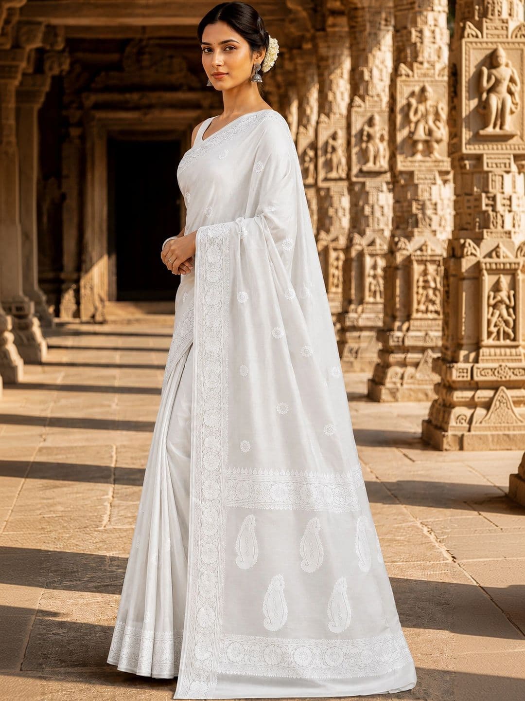 KALINI Paisley Embroidered Designer Kanjeevaram Saree thumbnail 4