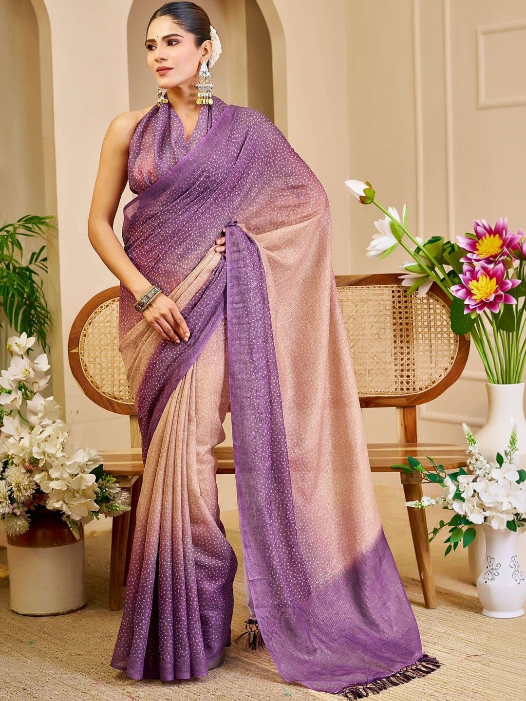 HERE&NOW Women Ombre Silk Cotton Handloom Saree thumbnail 5