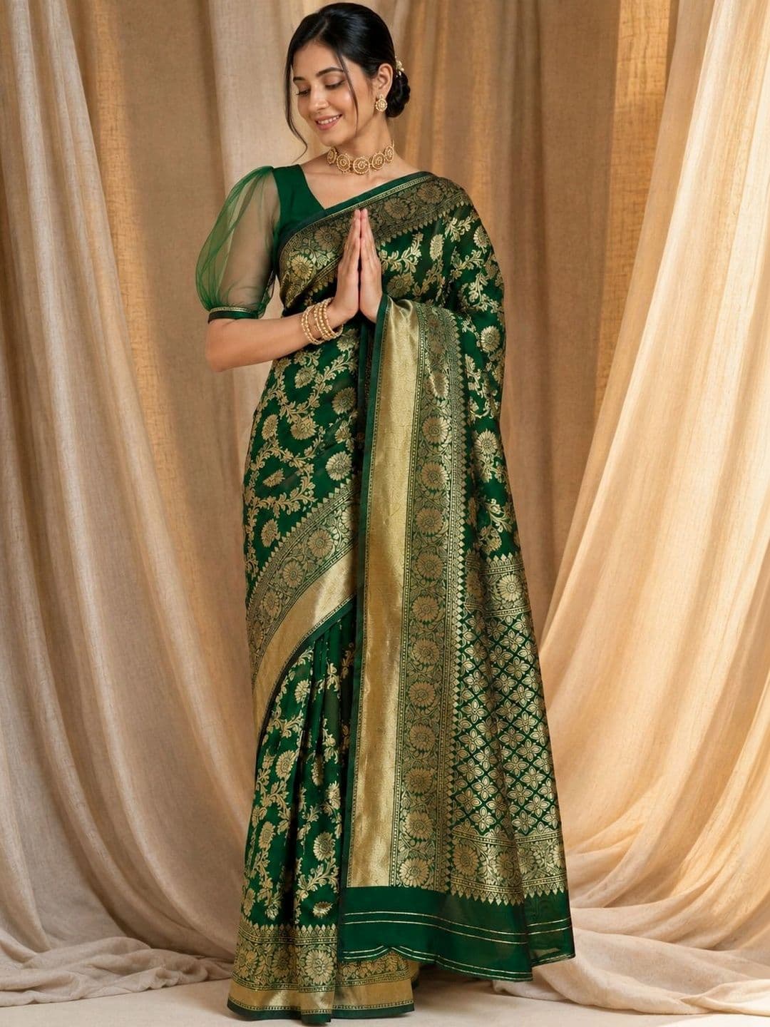 House of Pataudi Women Woven Design Zari Silk Blend Banarasi Saree - view 1