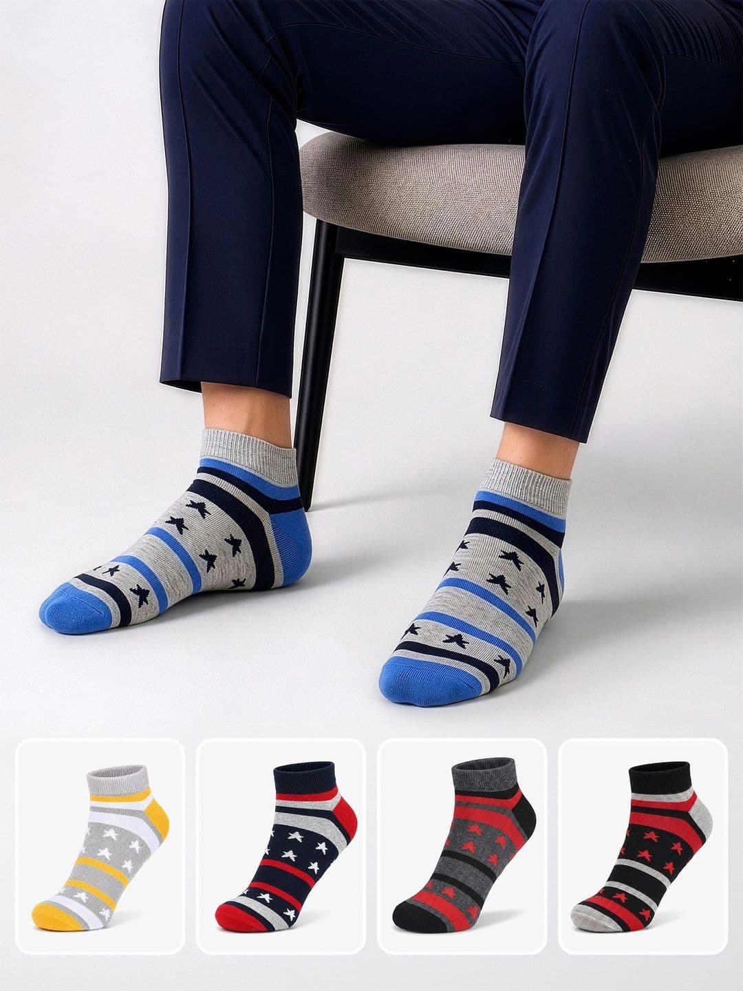 LOUIS STITCH Men Pack of 5 Cotton Assorted Patterned Ankle Length Socks - view 1