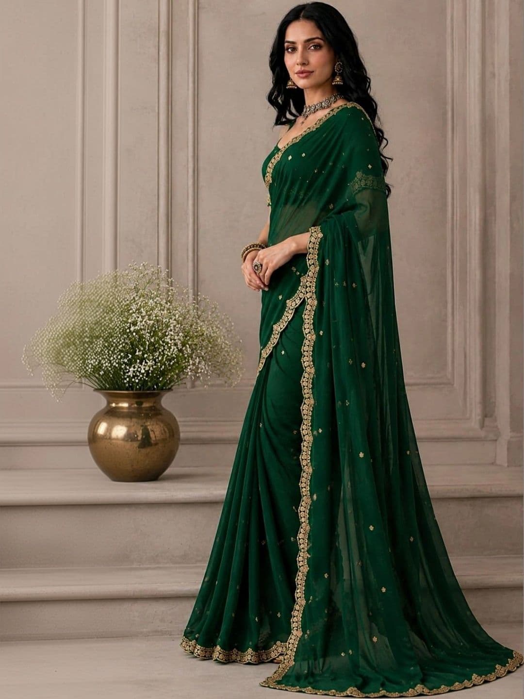 SHRIJAMYAHAM Embroidered Poly Georgette Saree thumbnail 5