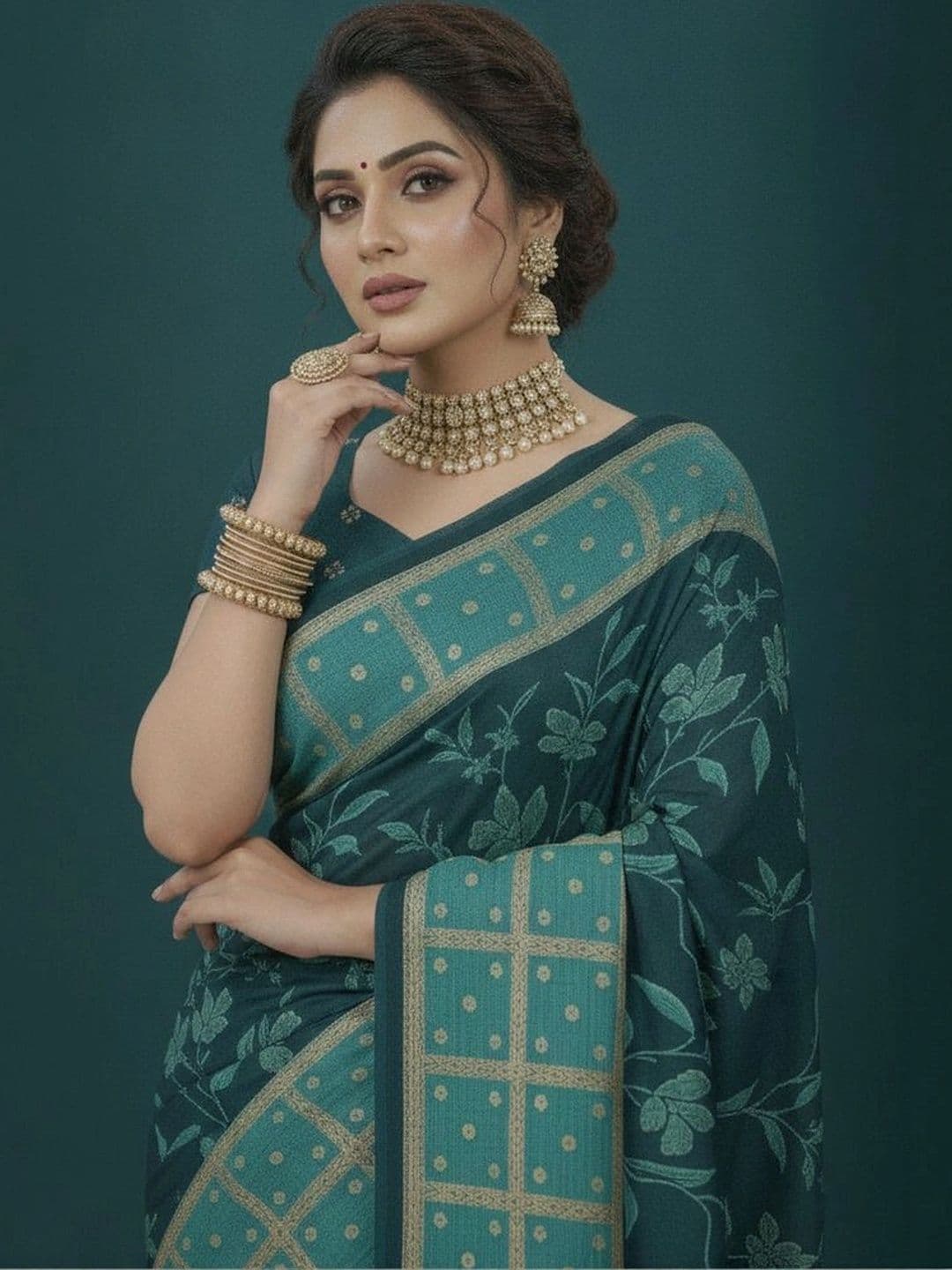RegalDrapes Floral Poly Georgette Saree thumbnail 2