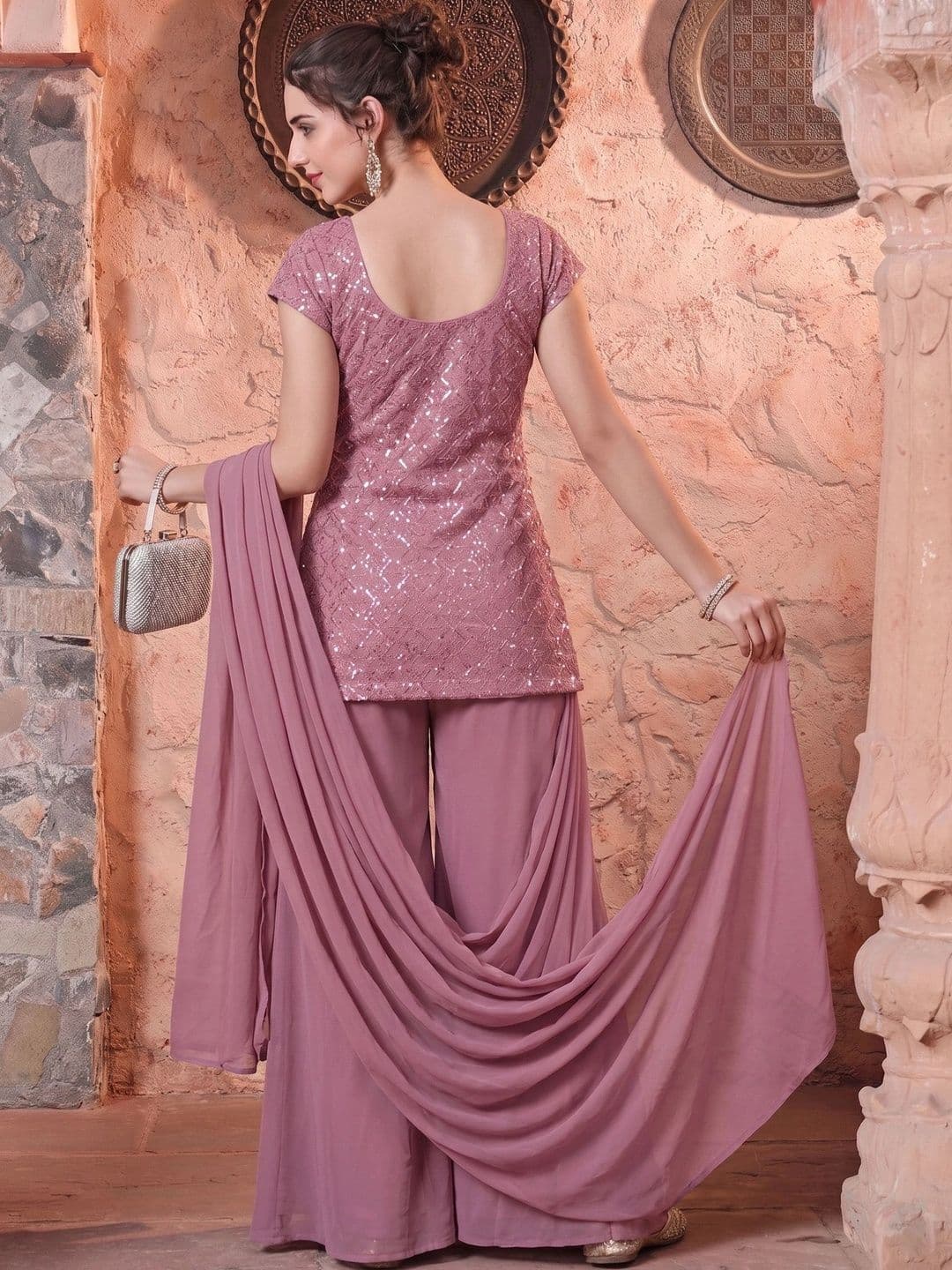 Navlik Women Embroidered Regular Sequinned Kurta with Palazzos & With Dupatta thumbnail 2