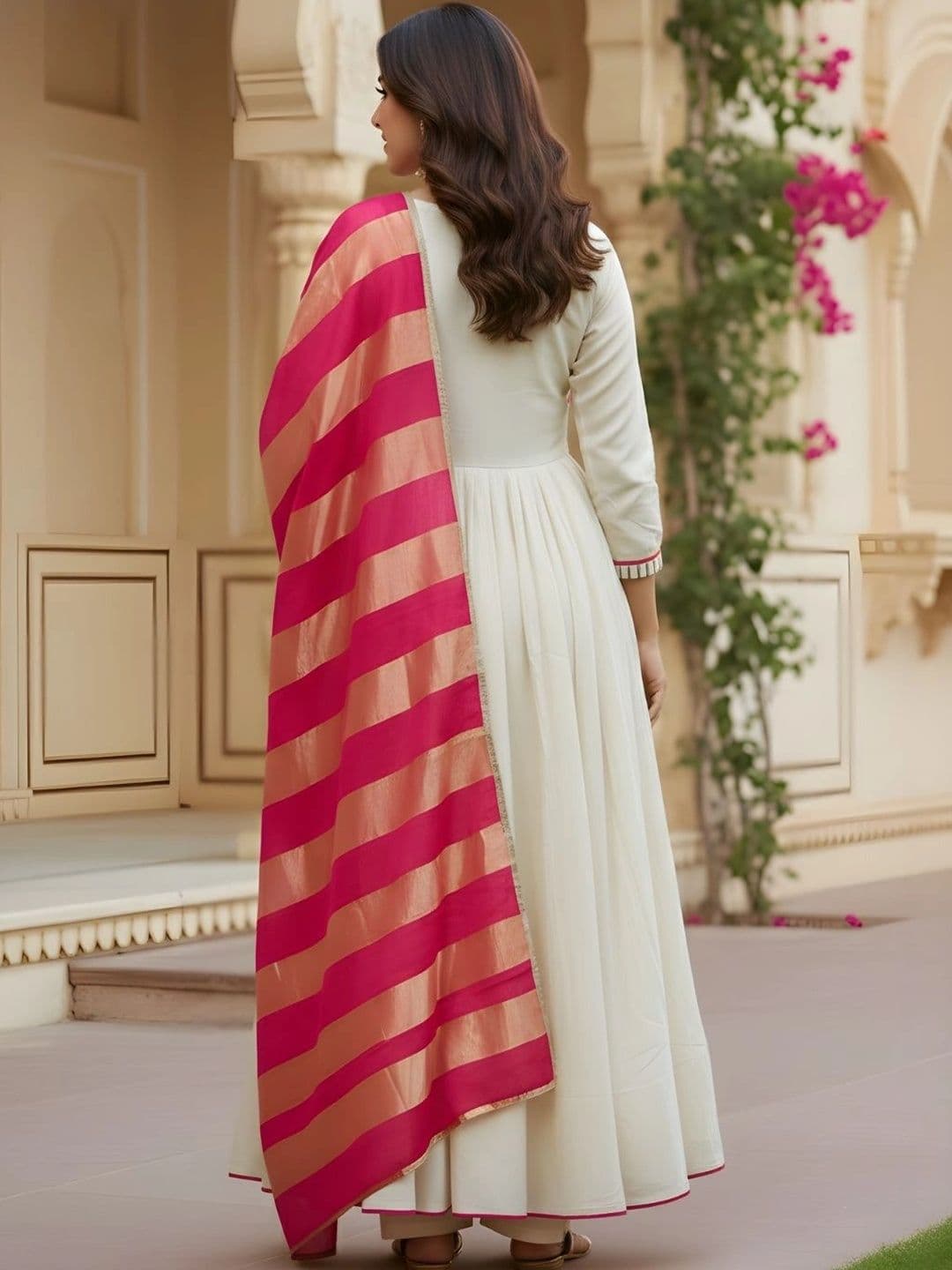 KALINI Women Ethnic Motifs Empire Thread Work Pure Silk Kurta with Trousers & With Dupatta thumbnail 6