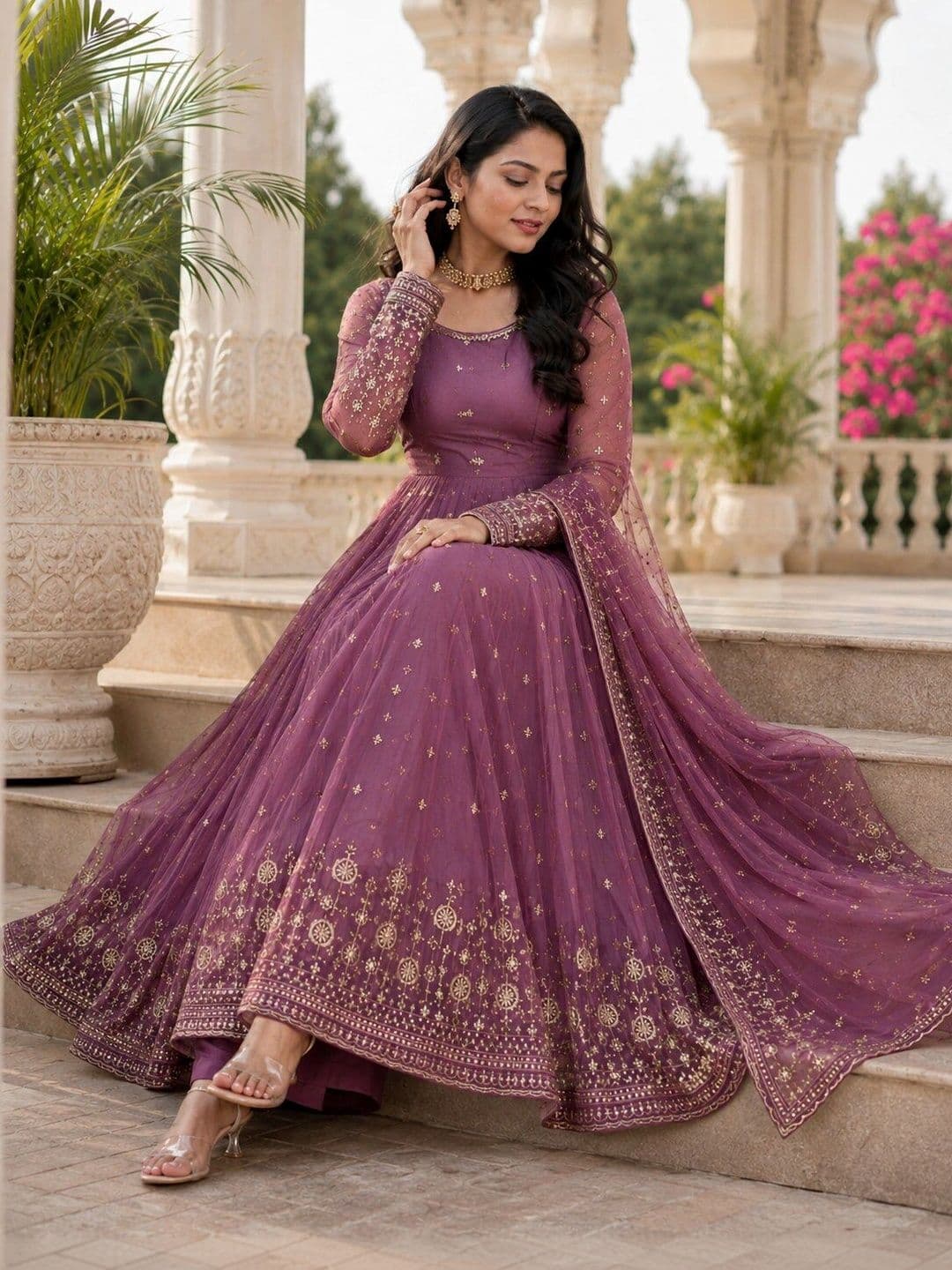 KALINI Women Ethnic Motifs Embroidered Empire Kurta with Trousers & With Dupatta thumbnail 2