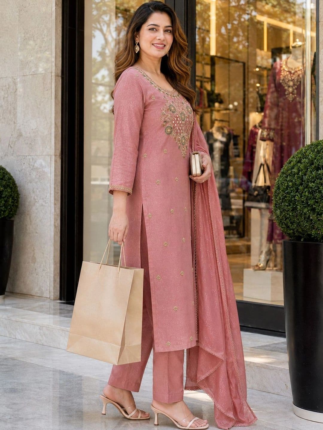 Berrylicious Women Ethnic Motifs Embroidered Regular Mirror Work Kurta with Trousers & With Dupatta thumbnail 3
