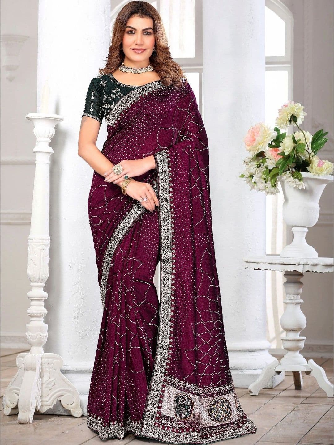 SmileyFashion Embellished Embroidered Art Silk Designer Saree - view 1