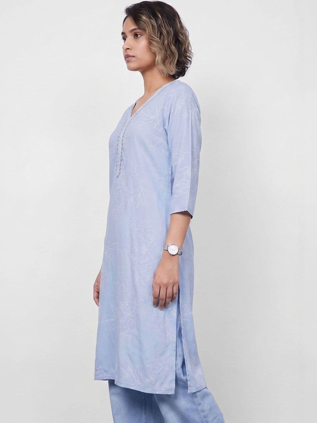 Melange by Lifestyle Women Floral Embroidered Thread Work Floral Kurta thumbnail 2