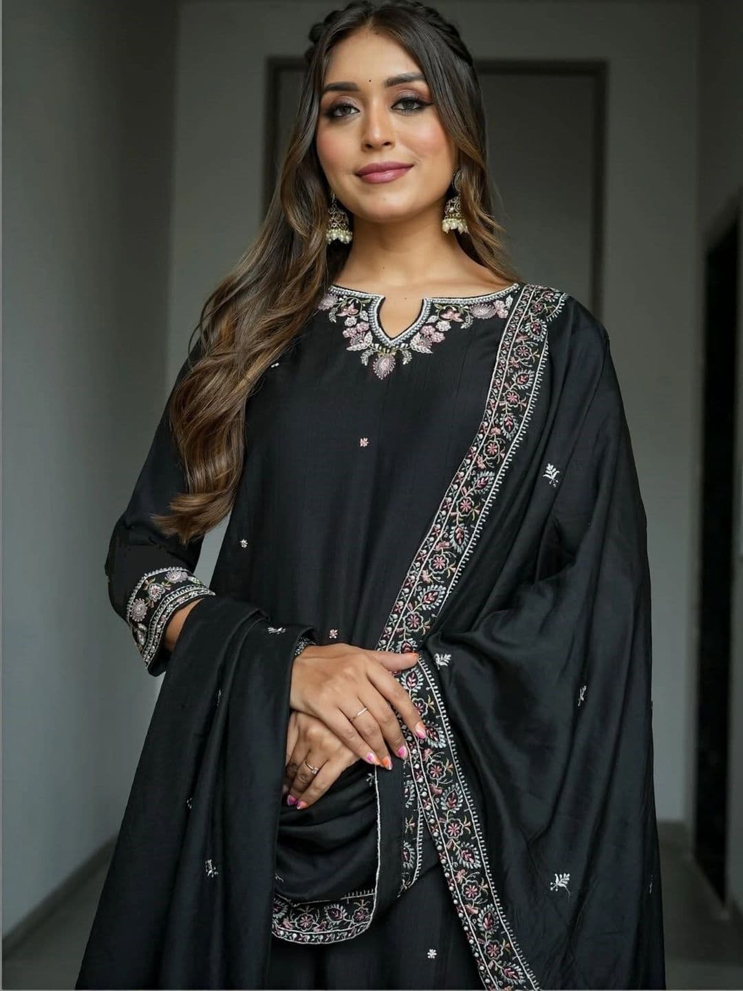 KALINI Women Ethnic Motifs  Regular Thread Work Kurta with Trousers & With Dupatta thumbnail 3