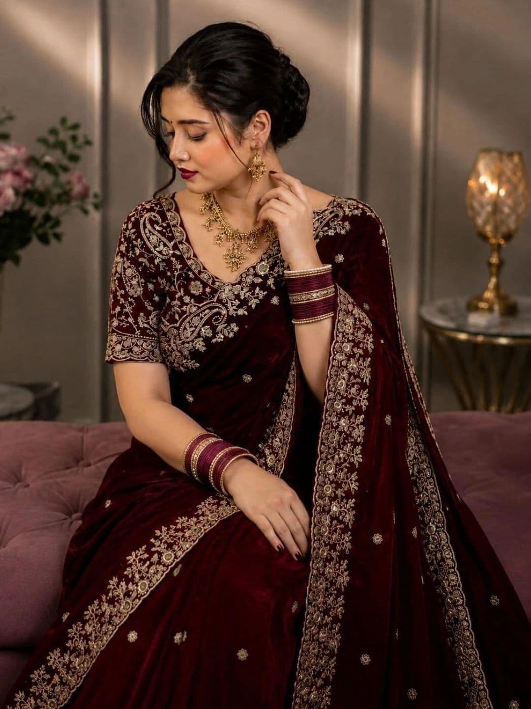 DHARMEE Ethnic Motifs Zari Satin Heavy Work Maheshwari Saree thumbnail 3