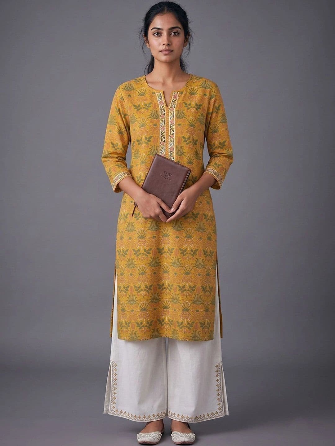 Navibhu Botanical Printed V-Neck Kurti - view 1