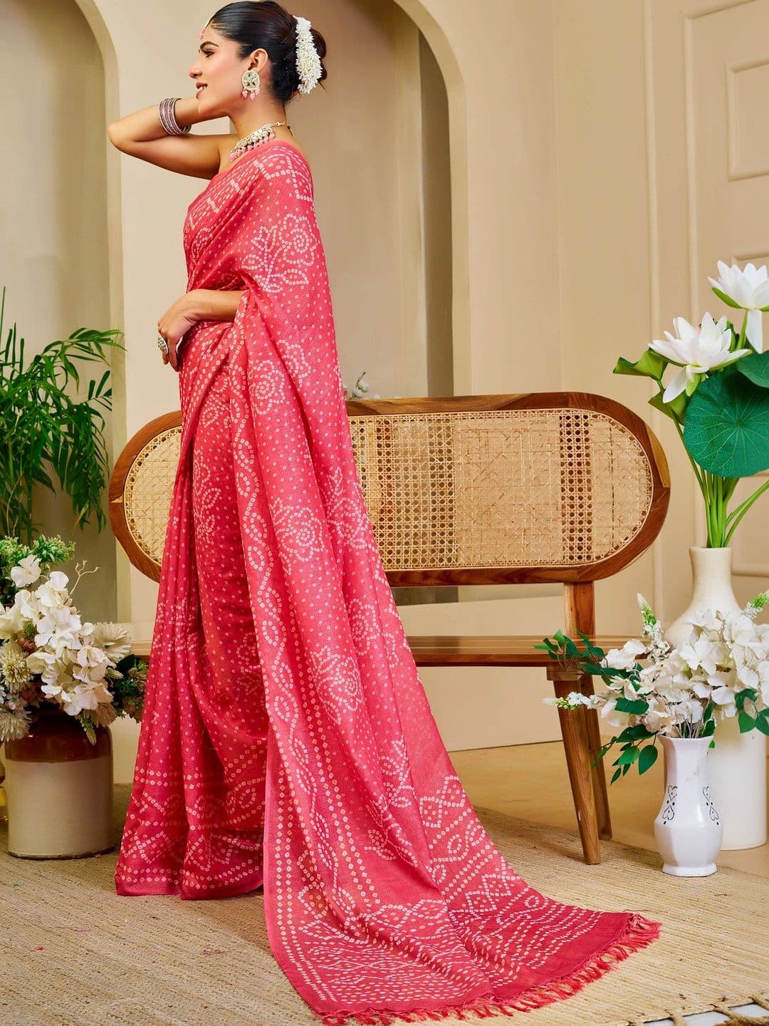 Maroosh  Women Bandhani Silk Cotton Handloom Saree thumbnail 2