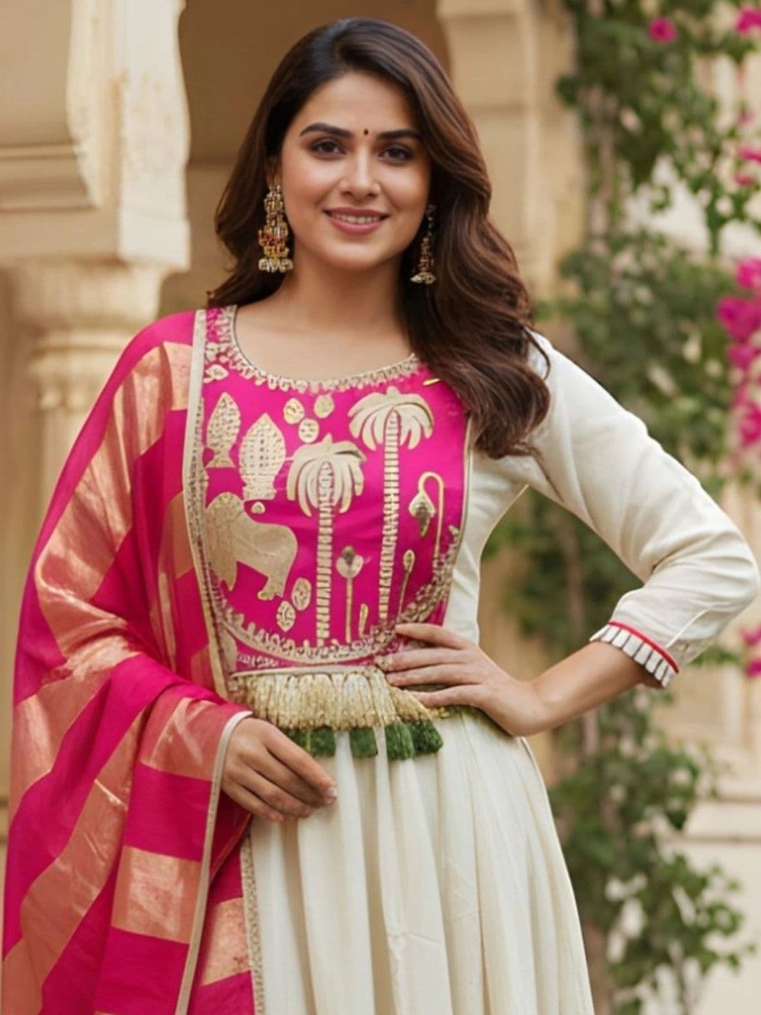 KALINI Women Ethnic Motifs Empire Thread Work Pure Silk Kurta with Trousers & With Dupatta thumbnail 4