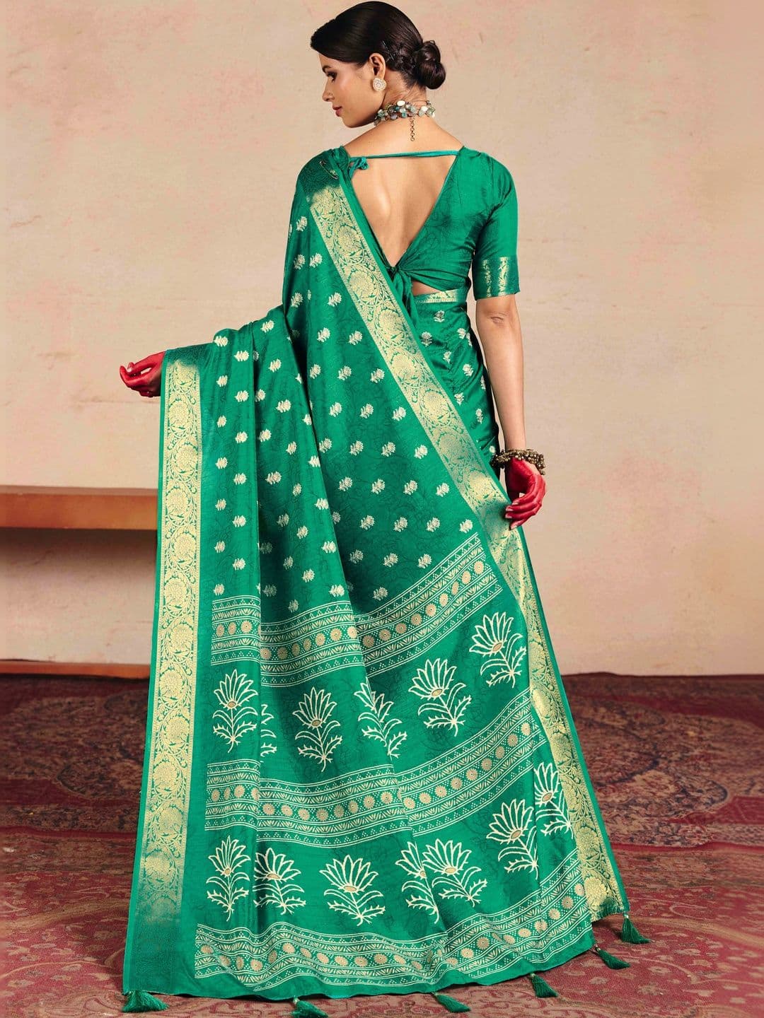 Dhaaga Ghar Ethnic Motifs Zari Silk Blend Fusion Saree thumbnail 5