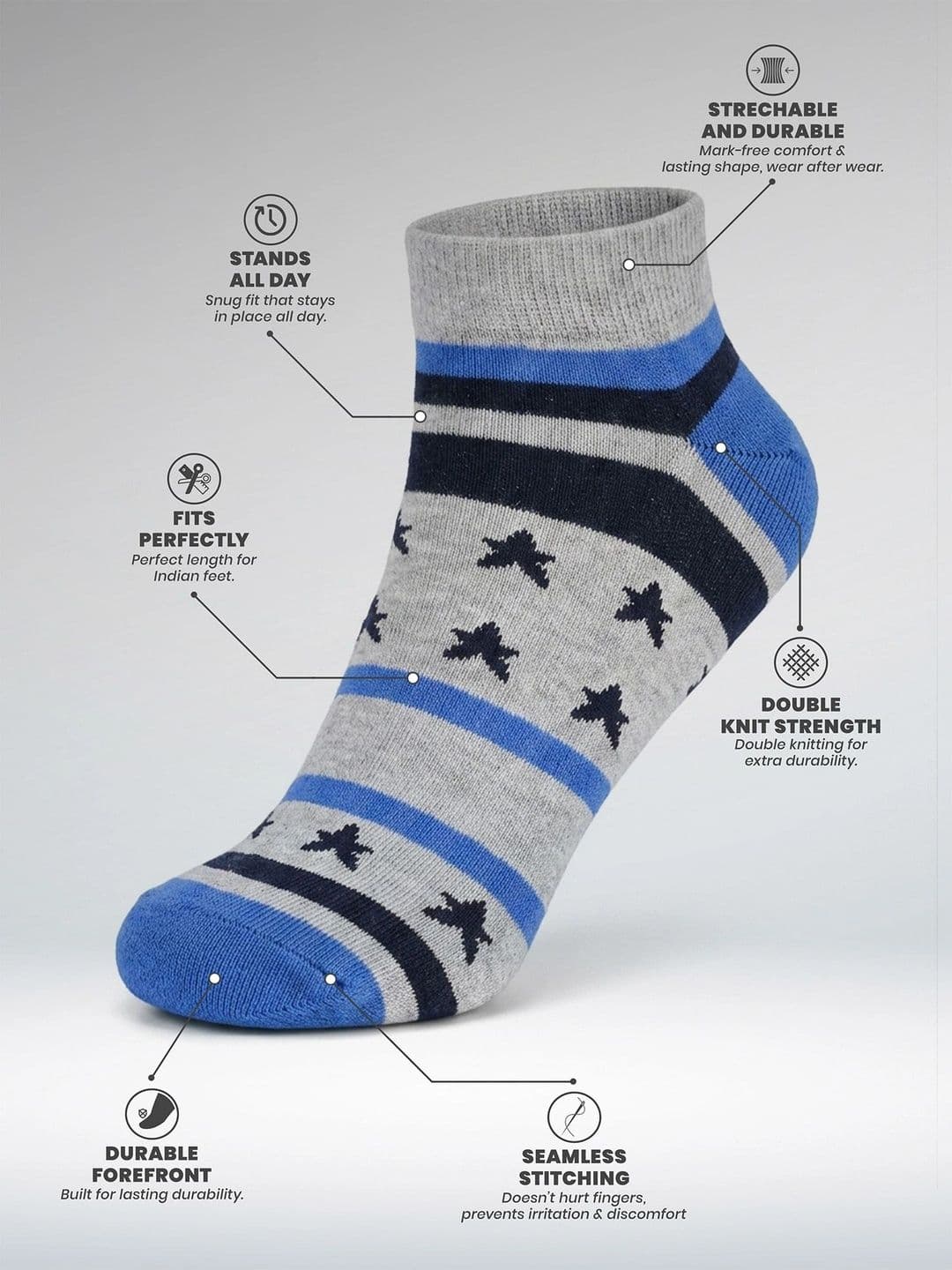 LOUIS STITCH Men Pack of 5 Cotton Assorted Patterned Ankle Length Socks thumbnail 5
