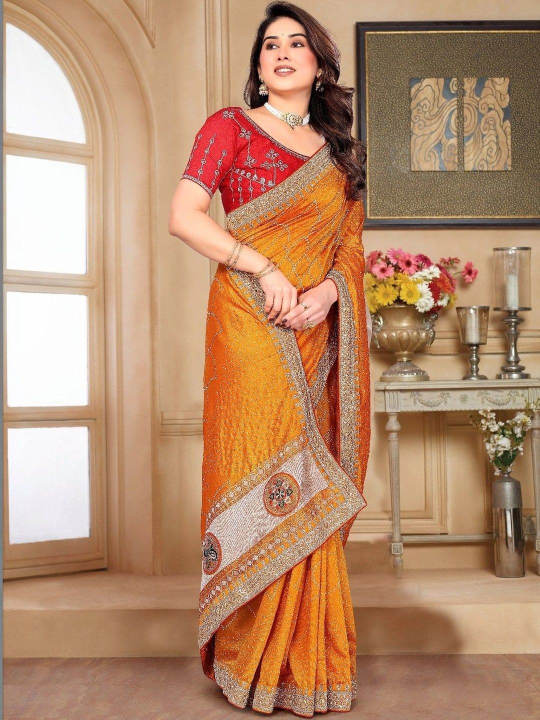 SmileyFashion Bandhani Embroidered Art Silk Designer Saree thumbnail 4