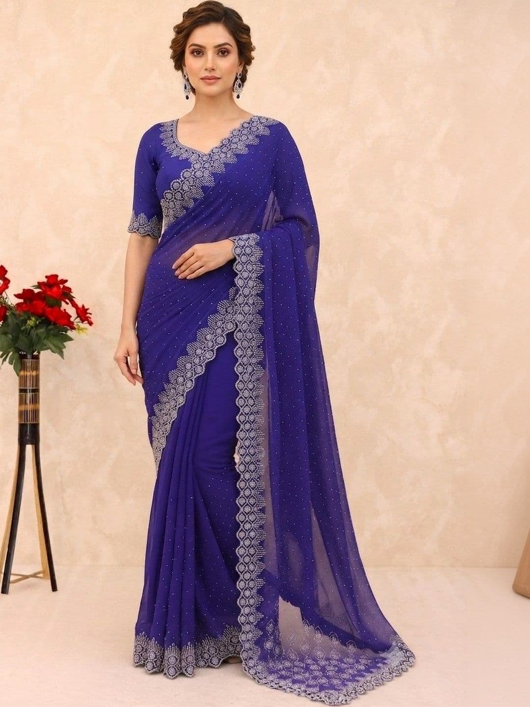 SmileyFashion Pure Georgette Saree thumbnail 3