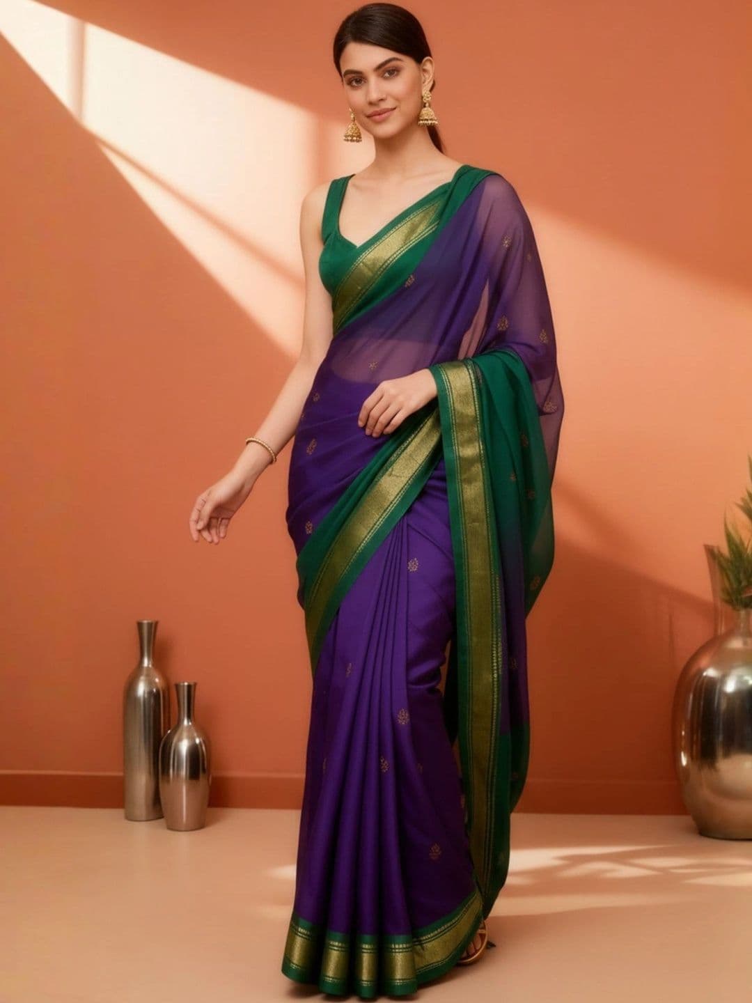 Sangria Zari  Women Pure Cotton Kanjeevaram Saree thumbnail 3
