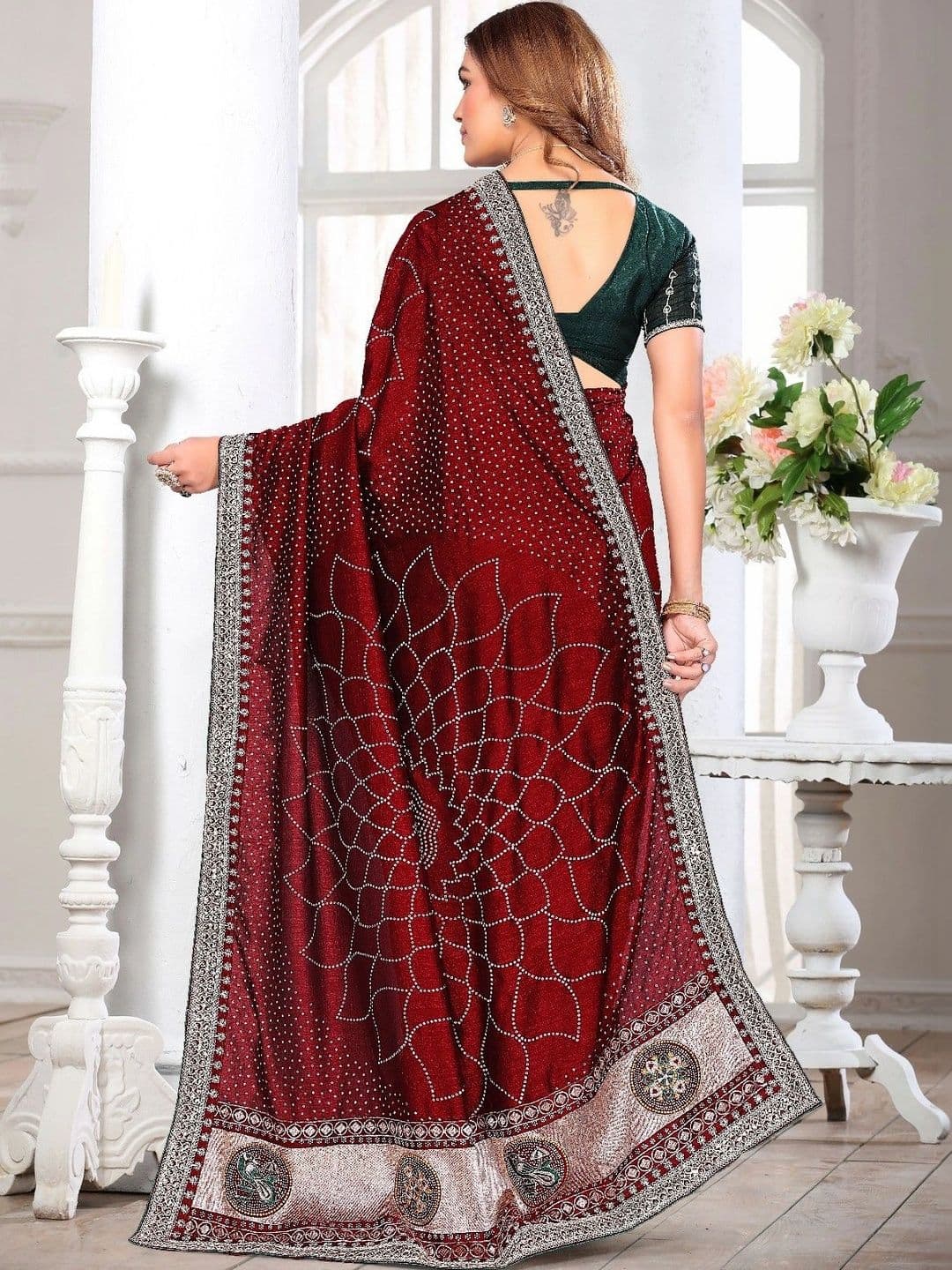 SmileyFashion Embellished Embroidered Art Silk Designer Saree thumbnail 3