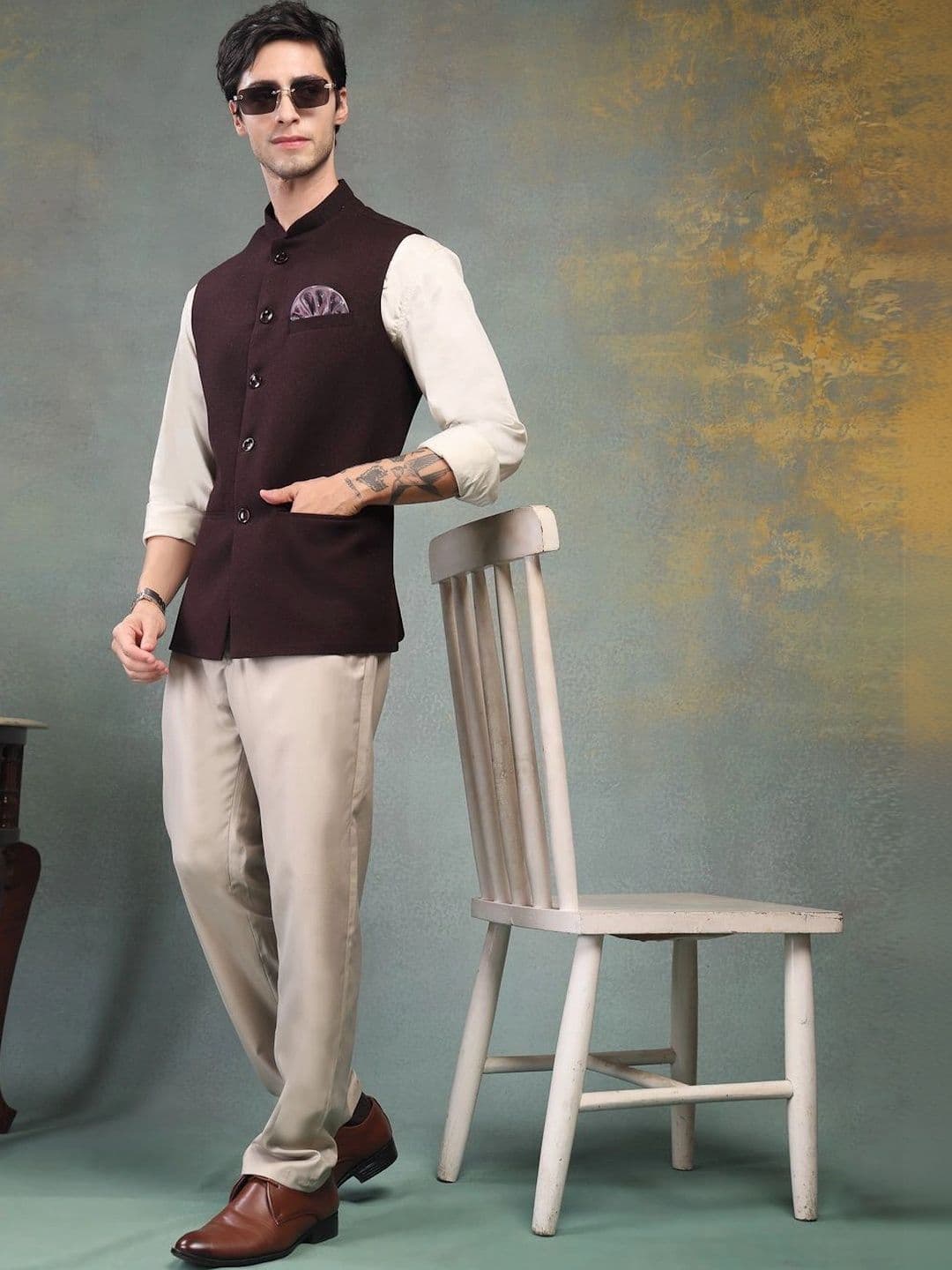 Badoliya & Sons Pure Wool Woven Nehru Jackets thumbnail 3