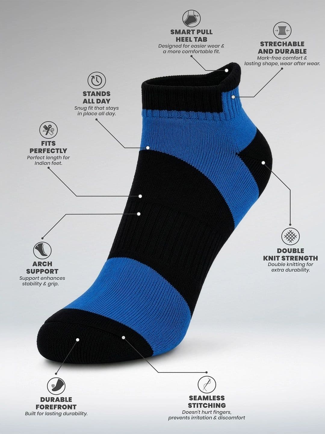 LOUIS STITCH Men Pack of 3 Cotton Assorted Colourblocked Ankle Length Socks thumbnail 3