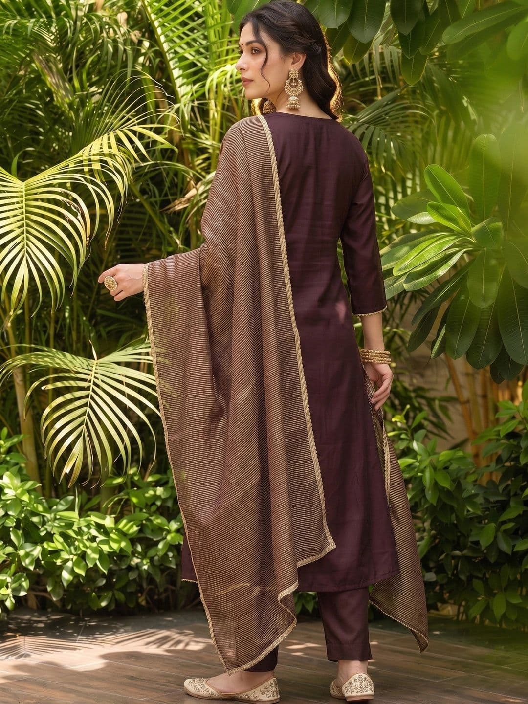 NAZARIA Women Ethnic Motifs Embroidered Regular Kurta with Trousers & With Dupatta thumbnail 3