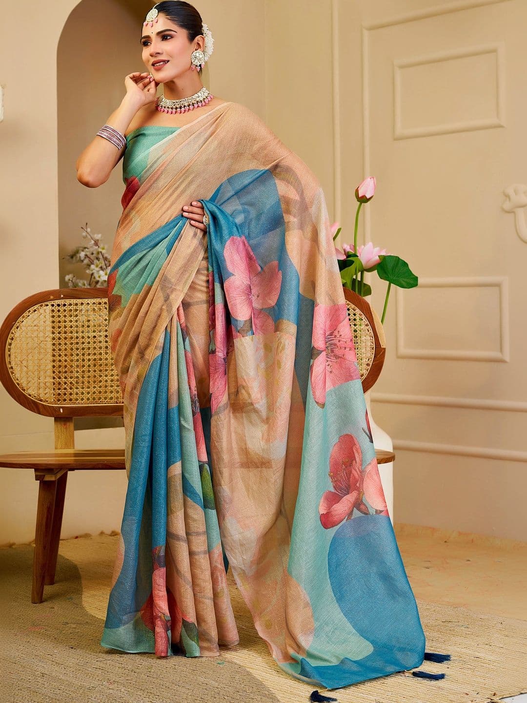 MANVAA Floral Silk Cotton Handloom Saree thumbnail 7